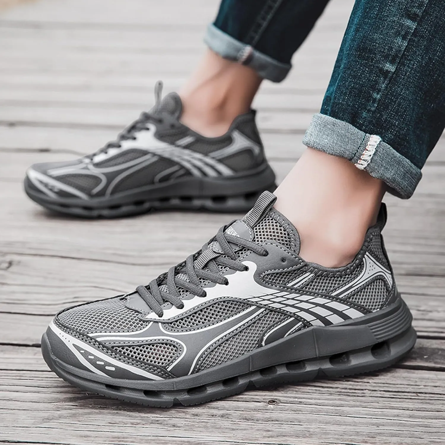 Arch Support Fitness Sneaker for Men Comfortable Breathable Lace Up Sneaker Men's Lightweight Cushion Sneakers