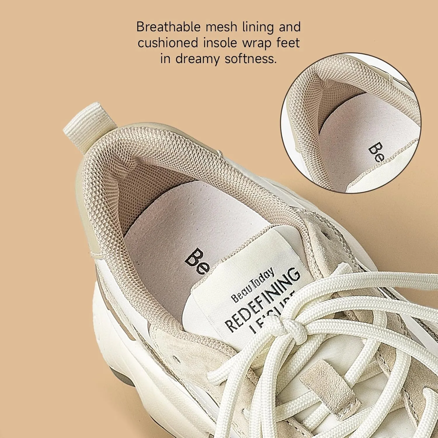 BEAU TODAY Womens Chunky Sneakers, Chunky Shoes for Women, Lace up Comfortable Fashion Dad Sneaker
