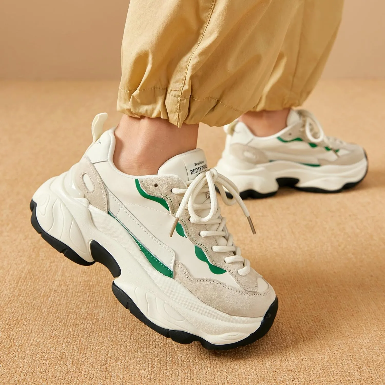 BEAU TODAY Womens Chunky Sneakers, Chunky Shoes for Women, Lace up Comfortable Fashion Dad Sneaker