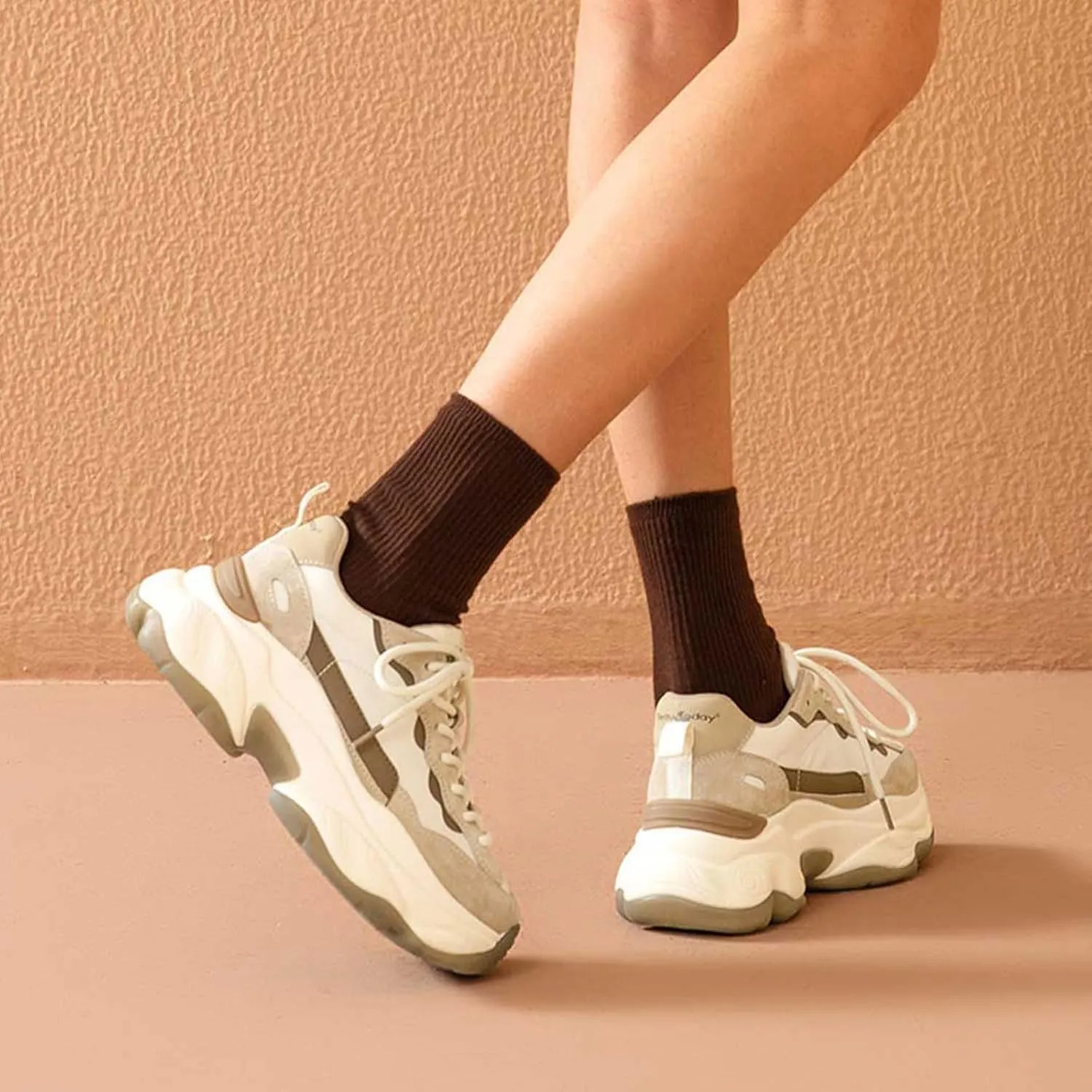 BEAU TODAY Womens Chunky Sneakers, Chunky Shoes for Women, Lace up Comfortable Fashion Dad Sneaker