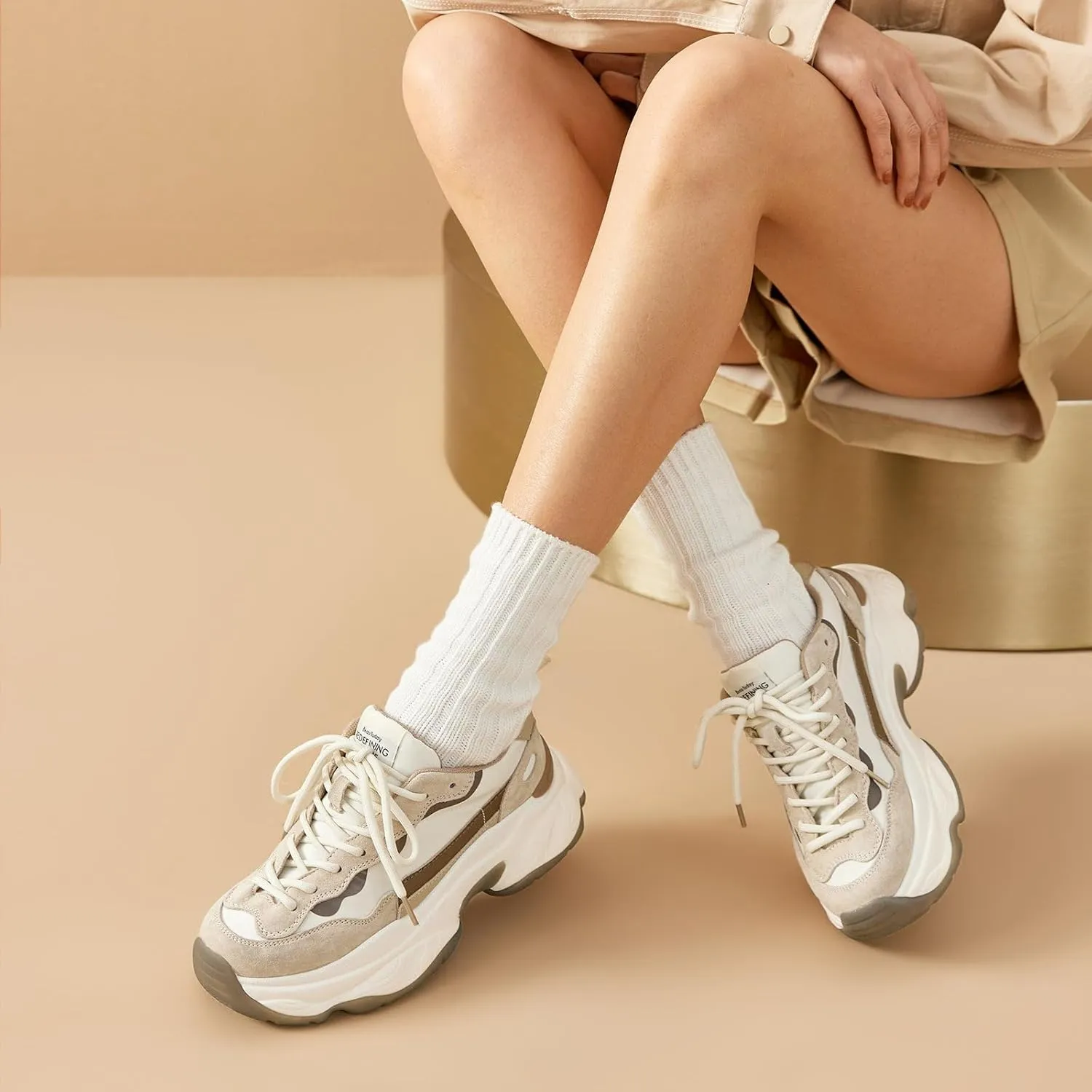 BEAU TODAY Womens Chunky Sneakers, Chunky Shoes for Women, Lace up Comfortable Fashion Dad Sneaker