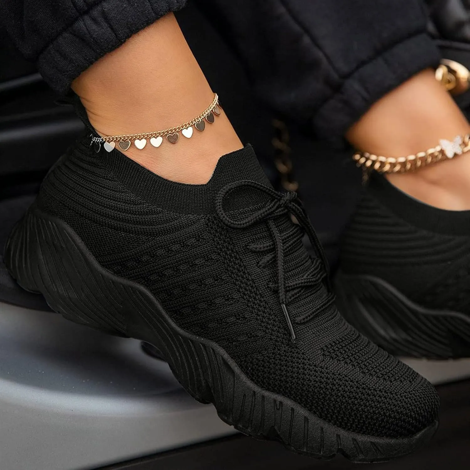 Black Casual Sneakers for Women Platform Women's Black Slip On Tennis Shoes Walking Shoes for Women Slip Ons Women's Sneakers Wide Feet Zapatos Cerrados De Mujer De Vestir Elegantes Comodos