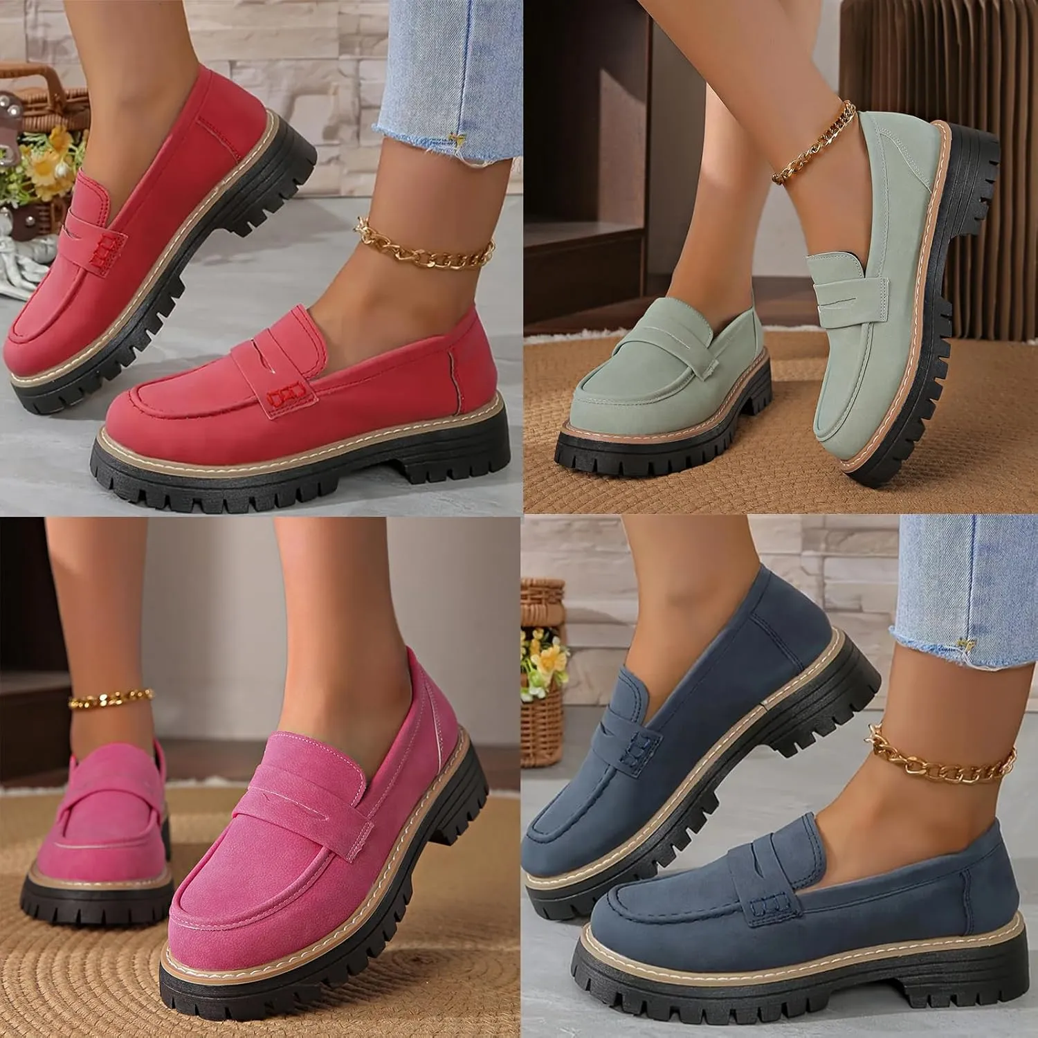 Bootara Loafers Women, Chunky Loafers Women, Slip On Work Flats for Business & Casual
