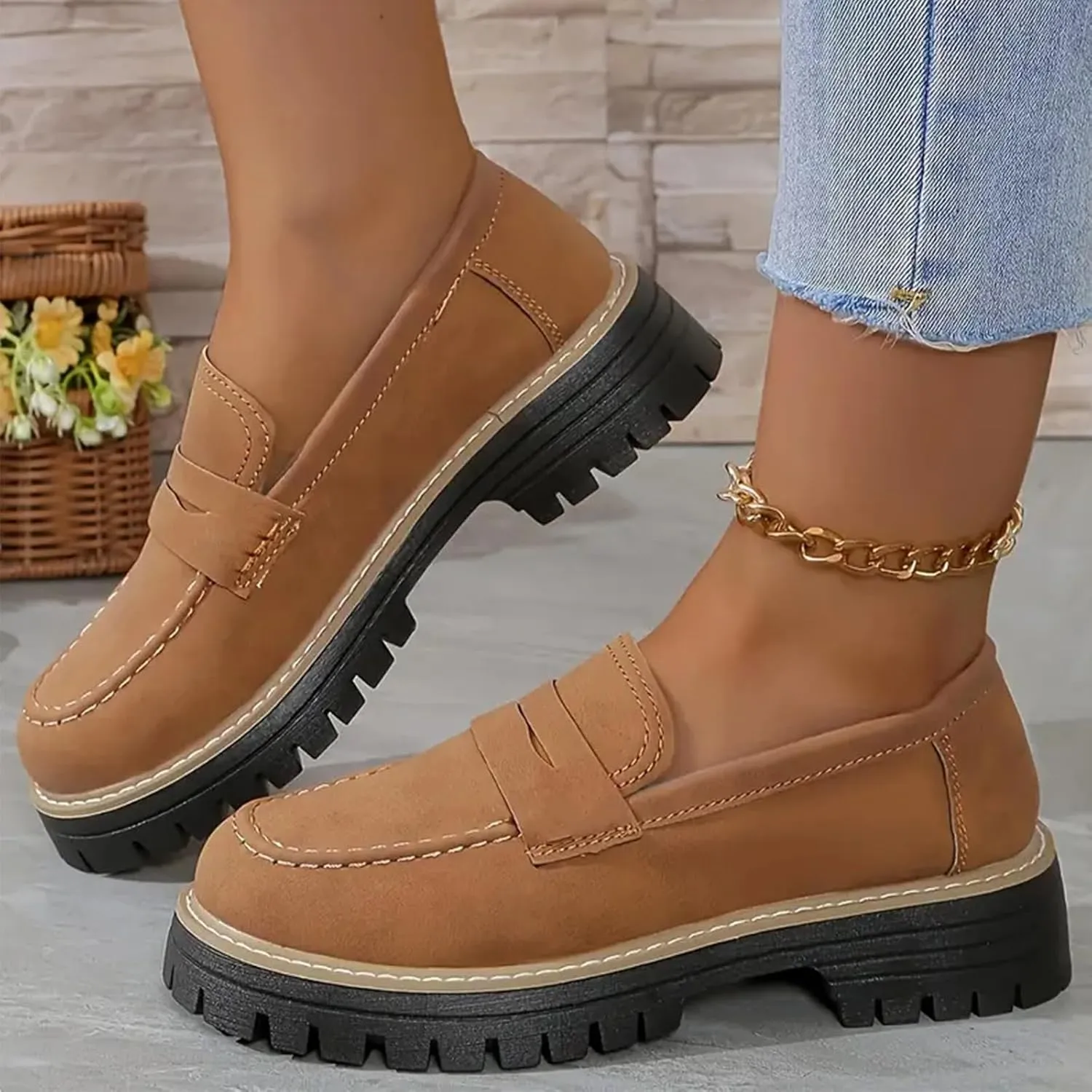 Bootara Loafers Women, Chunky Loafers Women, Slip On Work Flats for Business & Casual