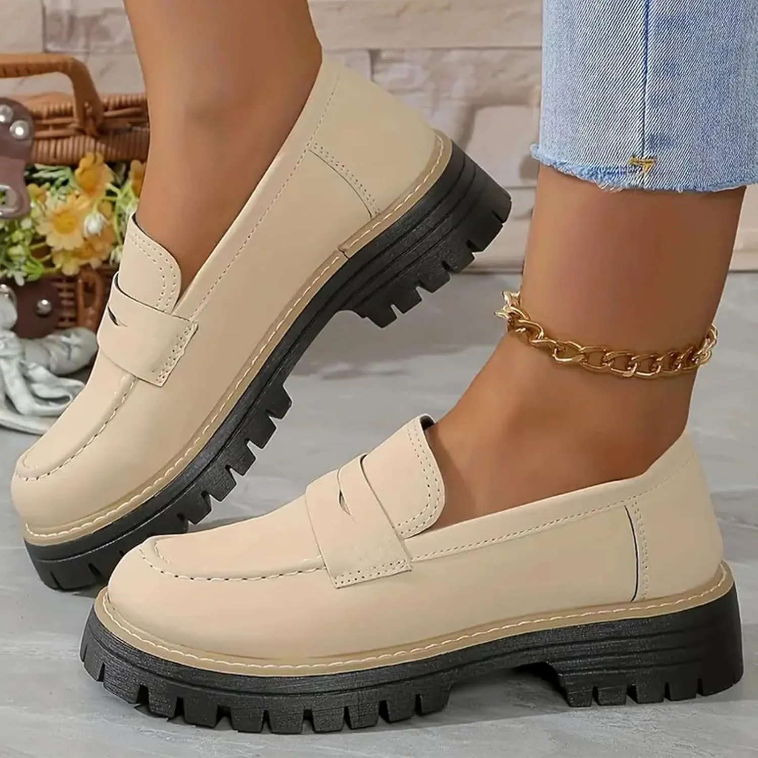 Bootara Loafers Women, Chunky Loafers Women, Slip On Work Flats for Business & Casual