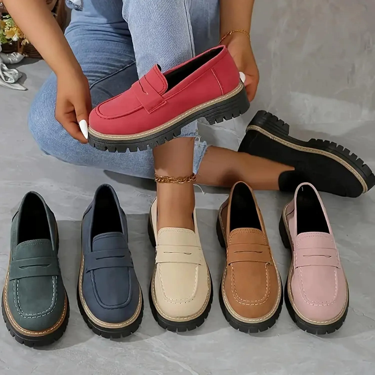 Bootara Loafers Women, Chunky Loafers Women, Slip On Work Flats for Business & Casual