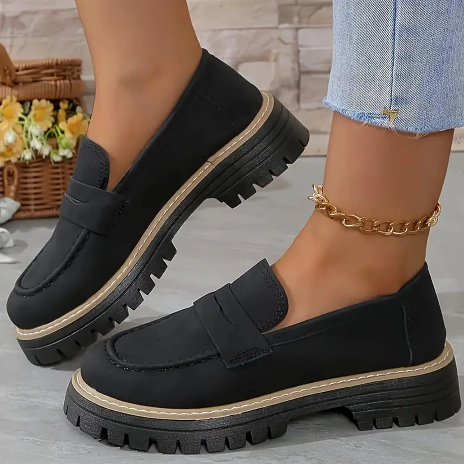 Bootara Loafers Women, Chunky Loafers Women, Slip On Work Flats for Business & Casual