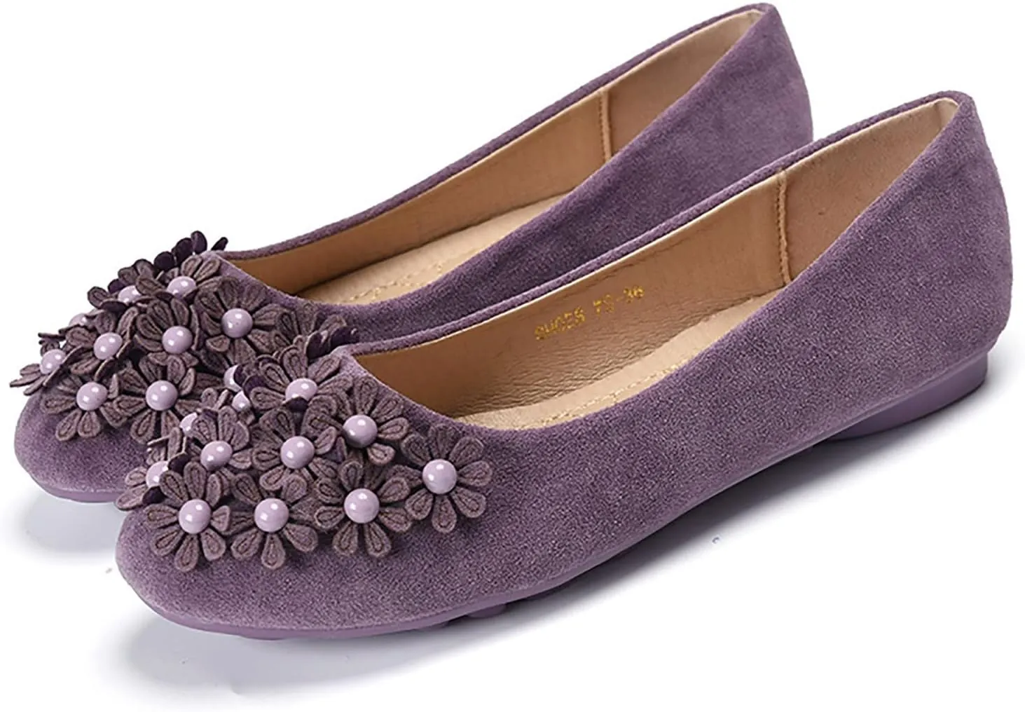 Business Casual Shoes Women Ladies Singles Shoes Flat Flower Pearl Decoration Casual Slip On Work