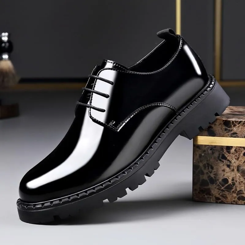 Classic Men's Leather Dress Shoes Mens Classic Lightweight Comfortable Oxford Shoes Slip On Wingtip Brogue Derby Shoes(8)
