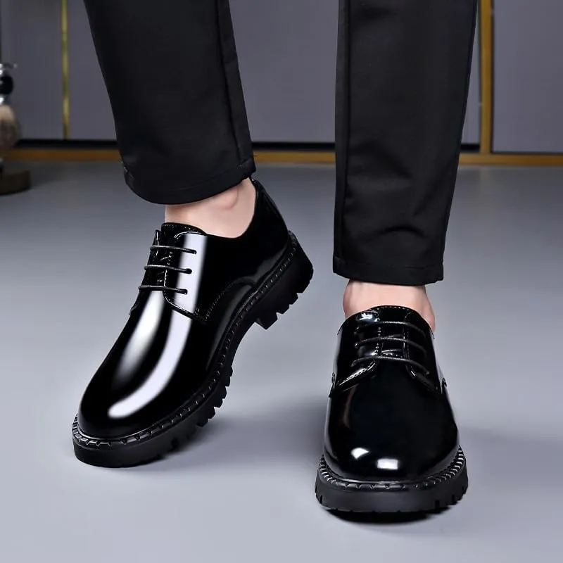 Classic Men's Leather Dress Shoes Mens Classic Lightweight Comfortable Oxford Shoes Slip On Wingtip Brogue Derby Shoes(8)