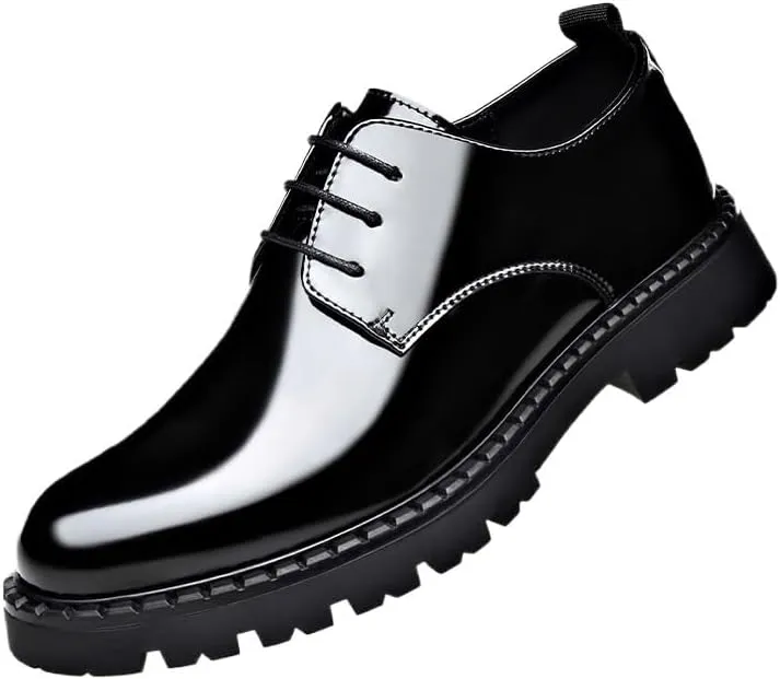 Classic Men's Leather Dress Shoes Mens Classic Lightweight Comfortable Oxford Shoes Slip On Wingtip Brogue Derby Shoes(8)