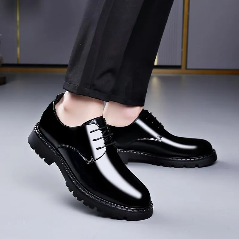 Classic Men's Leather Dress Shoes Mens Classic Lightweight Comfortable Oxford Shoes Slip On Wingtip Brogue Derby Shoes(8)