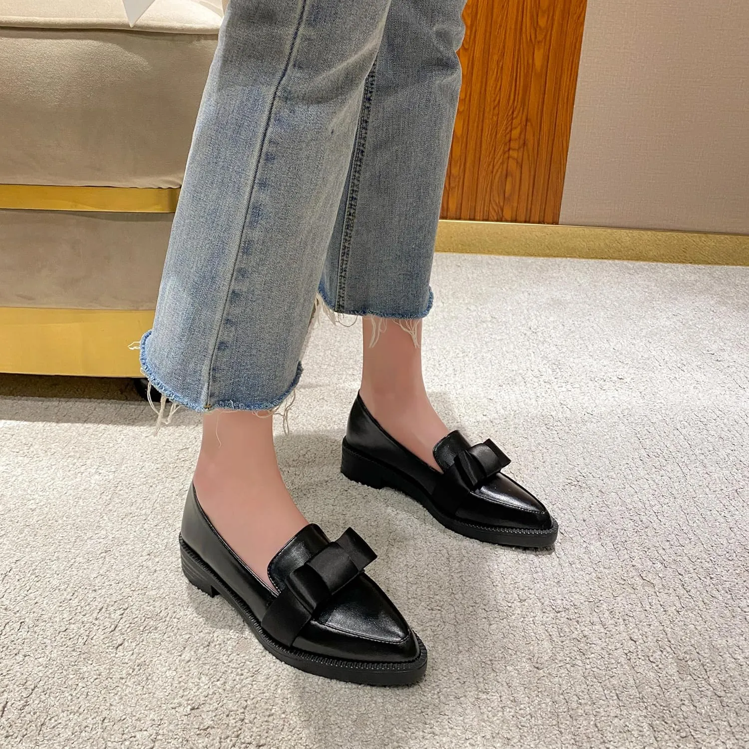 Classic Women's Chunky Loafers Platform Comfortable Slip-On Dressy Business Casual Shoes with Bow