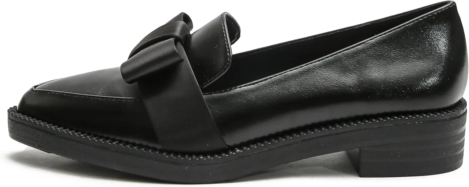 Classic Women's Chunky Loafers Platform Comfortable Slip-On Dressy Business Casual Shoes with Bow