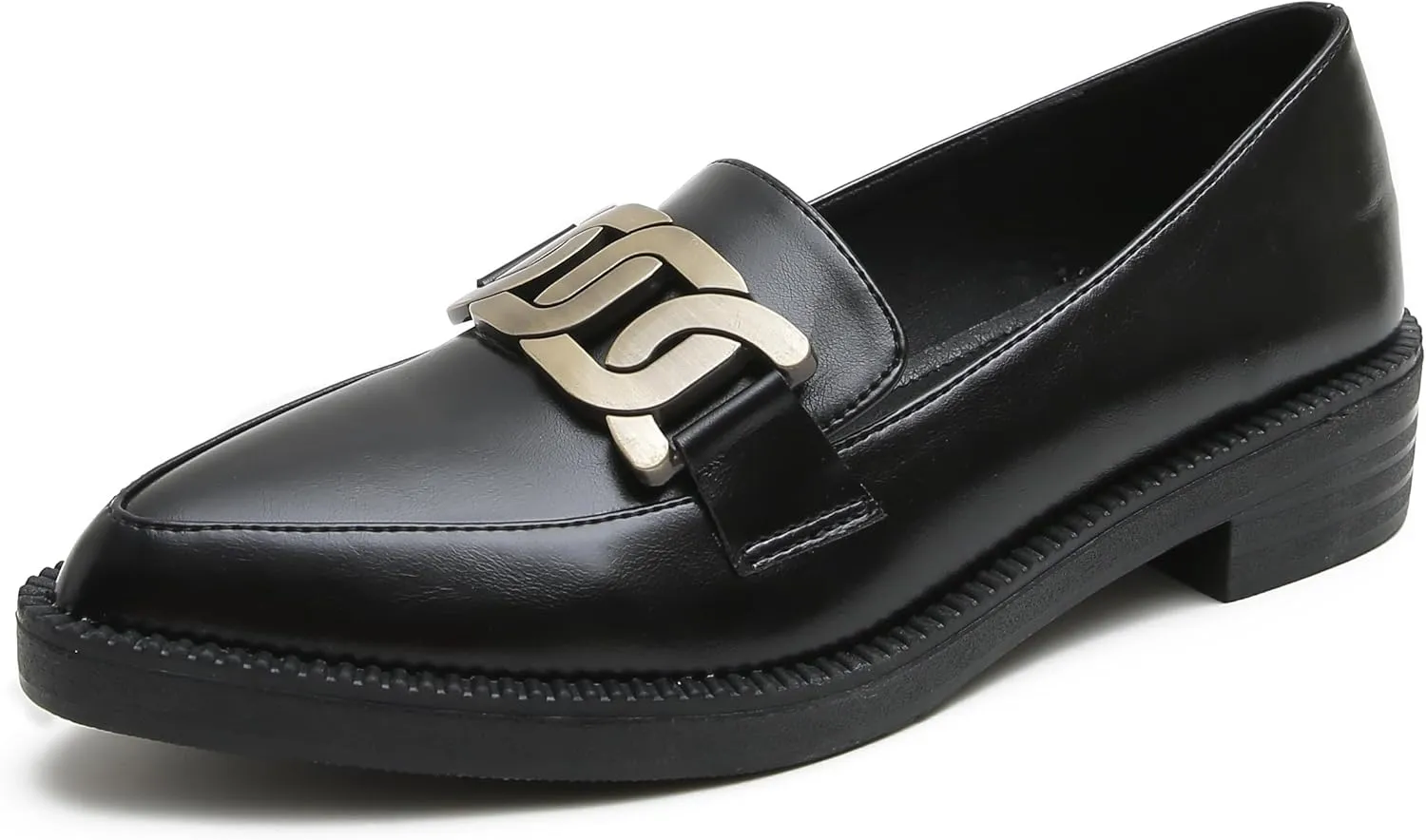 Classic Women's Chunky Loafers Platform Comfortable Slip-On Dressy Business Casual Shoes with Metal