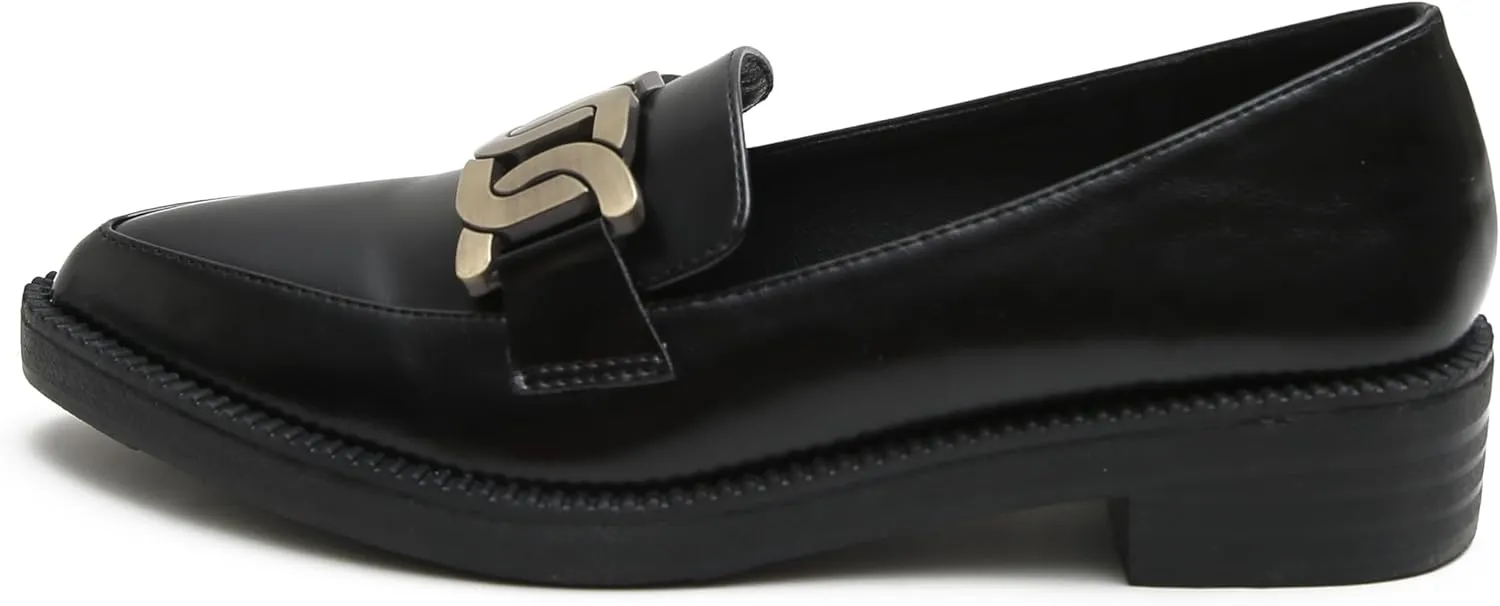 Classic Women's Chunky Loafers Platform Comfortable Slip-On Dressy Business Casual Shoes with Metal