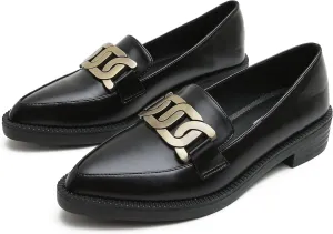 Classic Women's Chunky Loafers Platform Comfortable Slip-On Dressy Business Casual Shoes with Metal