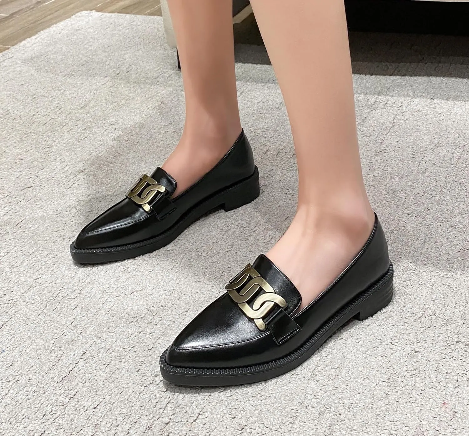 Classic Women's Chunky Loafers Platform Comfortable Slip-On Dressy Business Casual Shoes with Metal