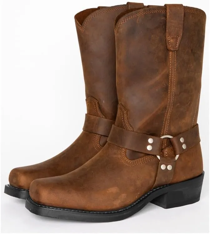 Cowboy Boots Men Western Boots Square Toe With Low Heel Non-Slip Wear-Resistant Heel Retro Work Boots Dress Shoes