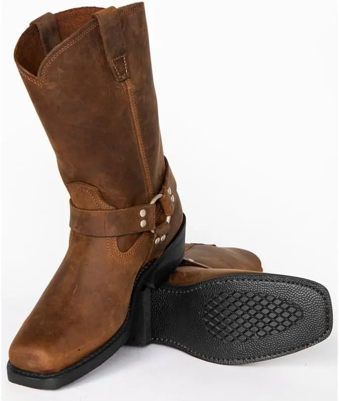 Cowboy Boots Men Western Boots Square Toe With Low Heel Non-Slip Wear-Resistant Heel Retro Work Boots Dress Shoes
