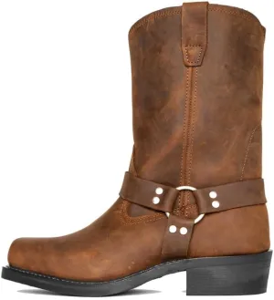 Cowboy Boots Men Western Boots Square Toe With Low Heel Non-Slip Wear-Resistant Heel Retro Work Boots Dress Shoes