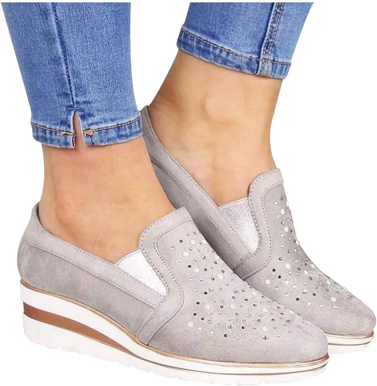 Cute Loafers Slip On Ballet Flat Shoes Casual Loafers Shoes Women Bling Ladies Crystal Platform Women's Wedges