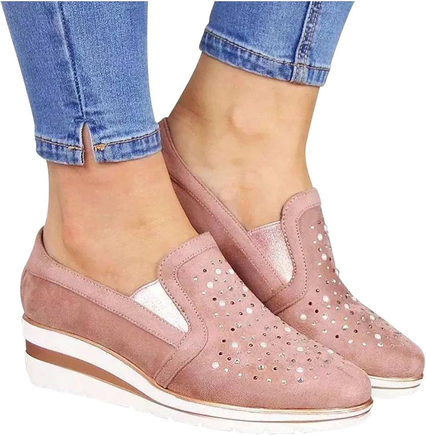Cute Loafers Slip On Ballet Flat Shoes Casual Loafers Shoes Women Bling Ladies Crystal Platform Women's Wedges