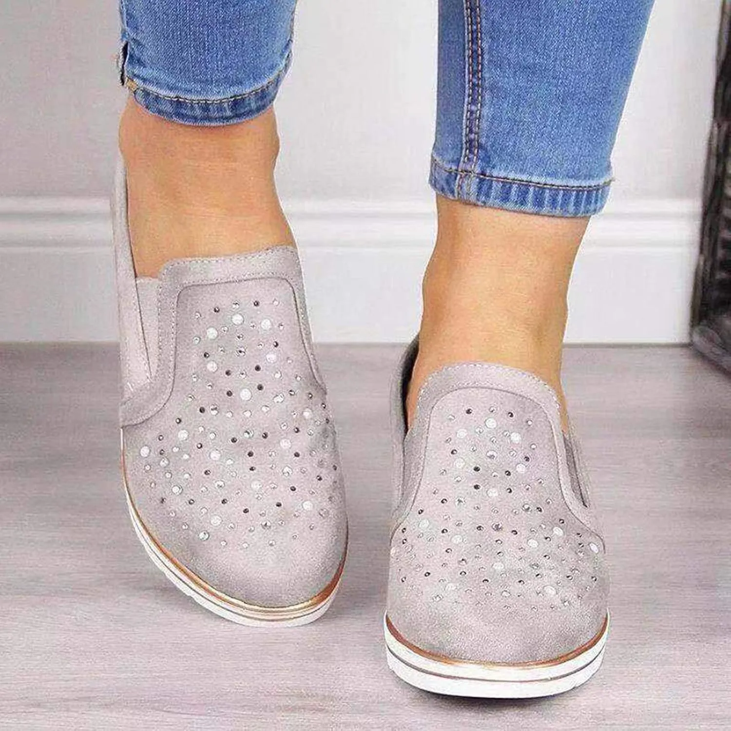 Cute Loafers Slip On Ballet Flat Shoes Casual Loafers Shoes Women Bling Ladies Crystal Platform Women's Wedges
