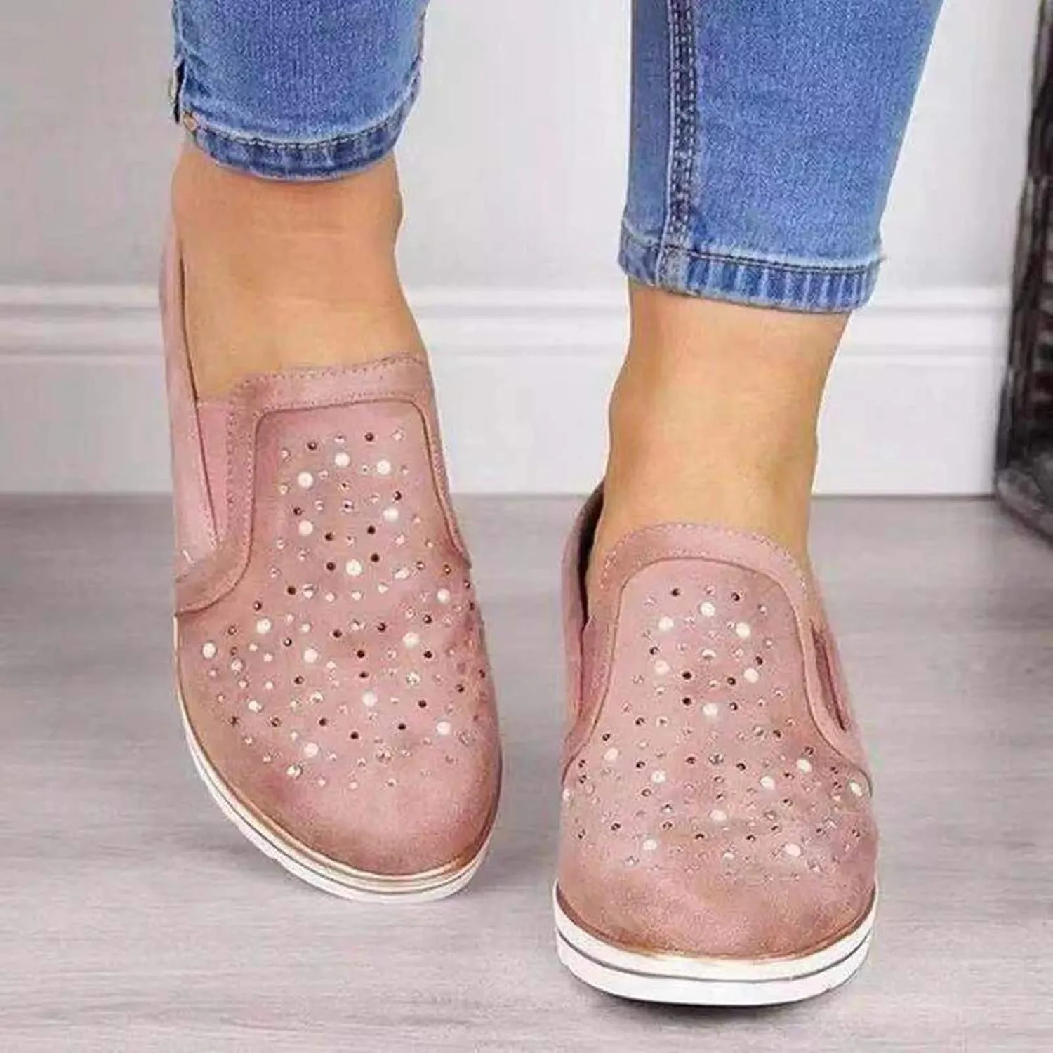 Cute Loafers Slip On Ballet Flat Shoes Casual Loafers Shoes Women Bling Ladies Crystal Platform Women's Wedges