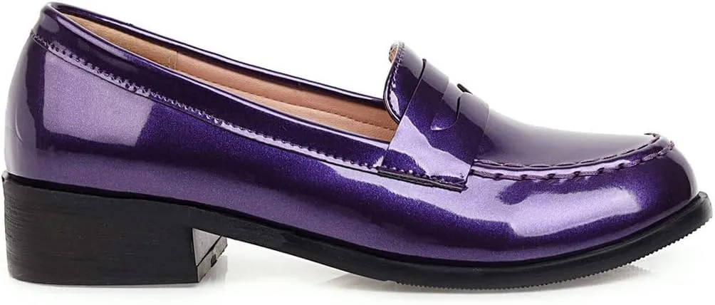 DINTAHA Patent Leather Loafers for Women Chunky Low Heel Loafers Slip On Casual Shoes