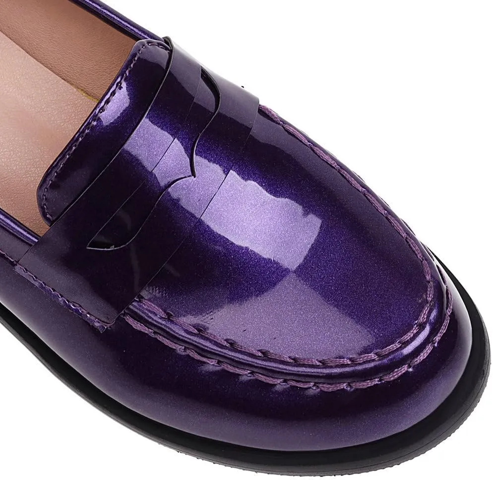 DINTAHA Patent Leather Loafers for Women Chunky Low Heel Loafers Slip On Casual Shoes