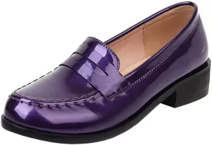 DINTAHA Patent Leather Loafers for Women Chunky Low Heel Loafers Slip On Casual Shoes