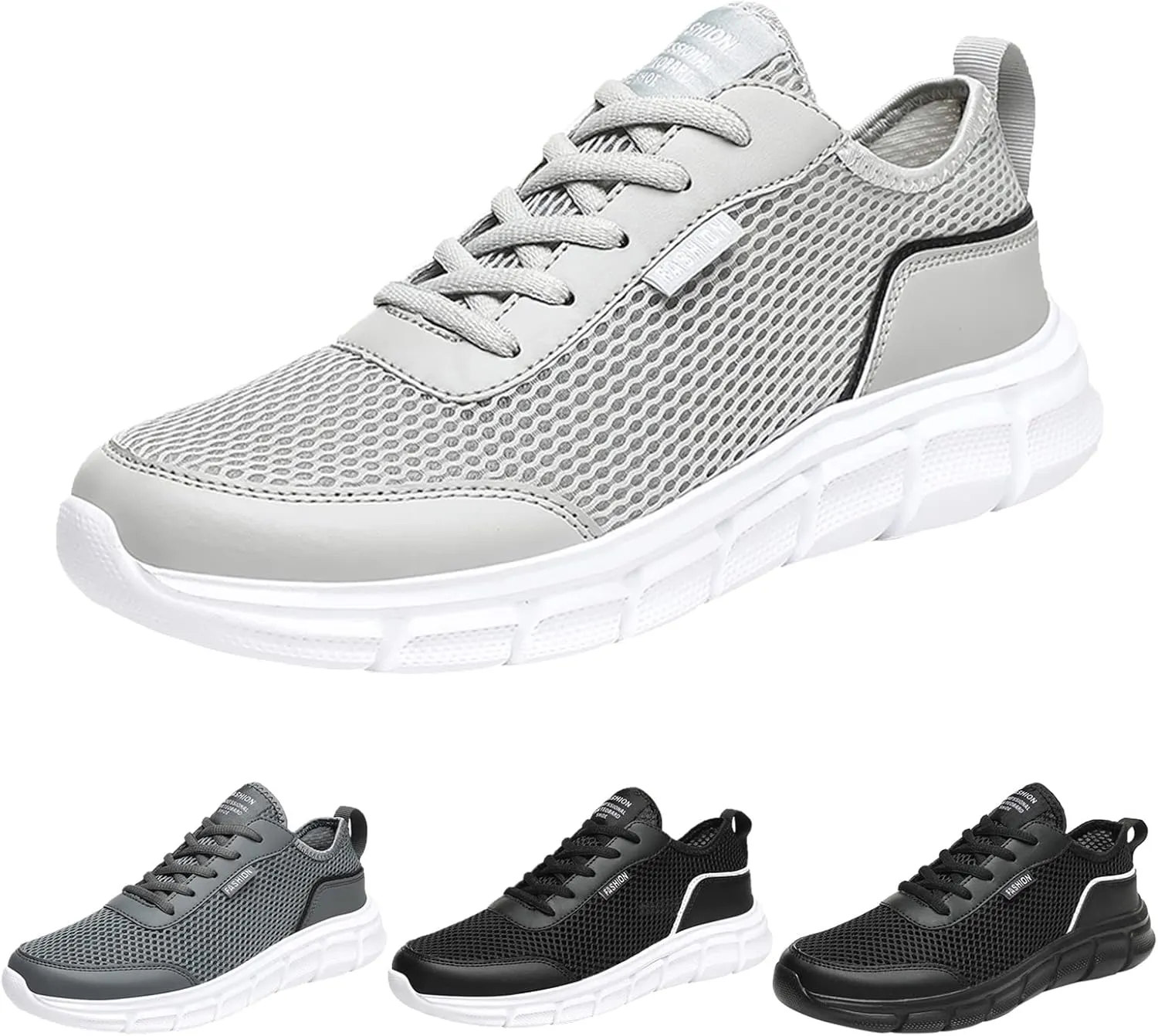 Fashion Spring and Summer Men Sports Shoes Flat Lightweight Mesh Breathable Lace Up Solid Color Casual Sneaker Men