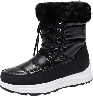 Fashion Women Winter Water Proof Flat Lace Up Keep Warm Snow Boots Comfortable Mid Boots Shoes Flat Snow Boots for Women
