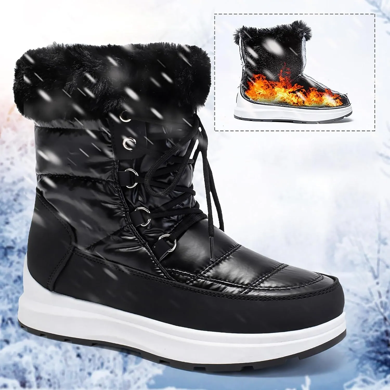 Fashion Women Winter Water Proof Flat Lace Up Keep Warm Snow Boots Comfortable Mid Boots Shoes Flat Snow Boots for Women
