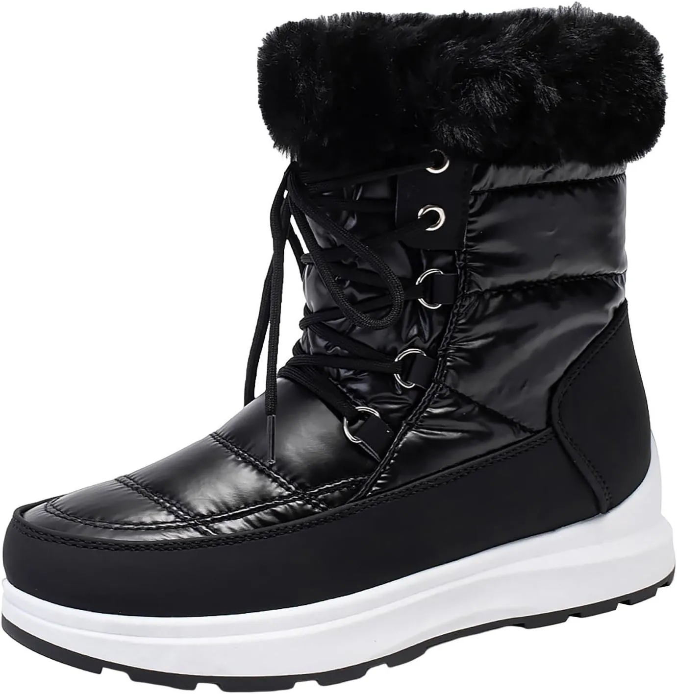 Fashion Women Winter Water Proof Flat Lace Up Keep Warm Snow Boots Comfortable Mid Boots Shoes Flat Snow Boots for Women