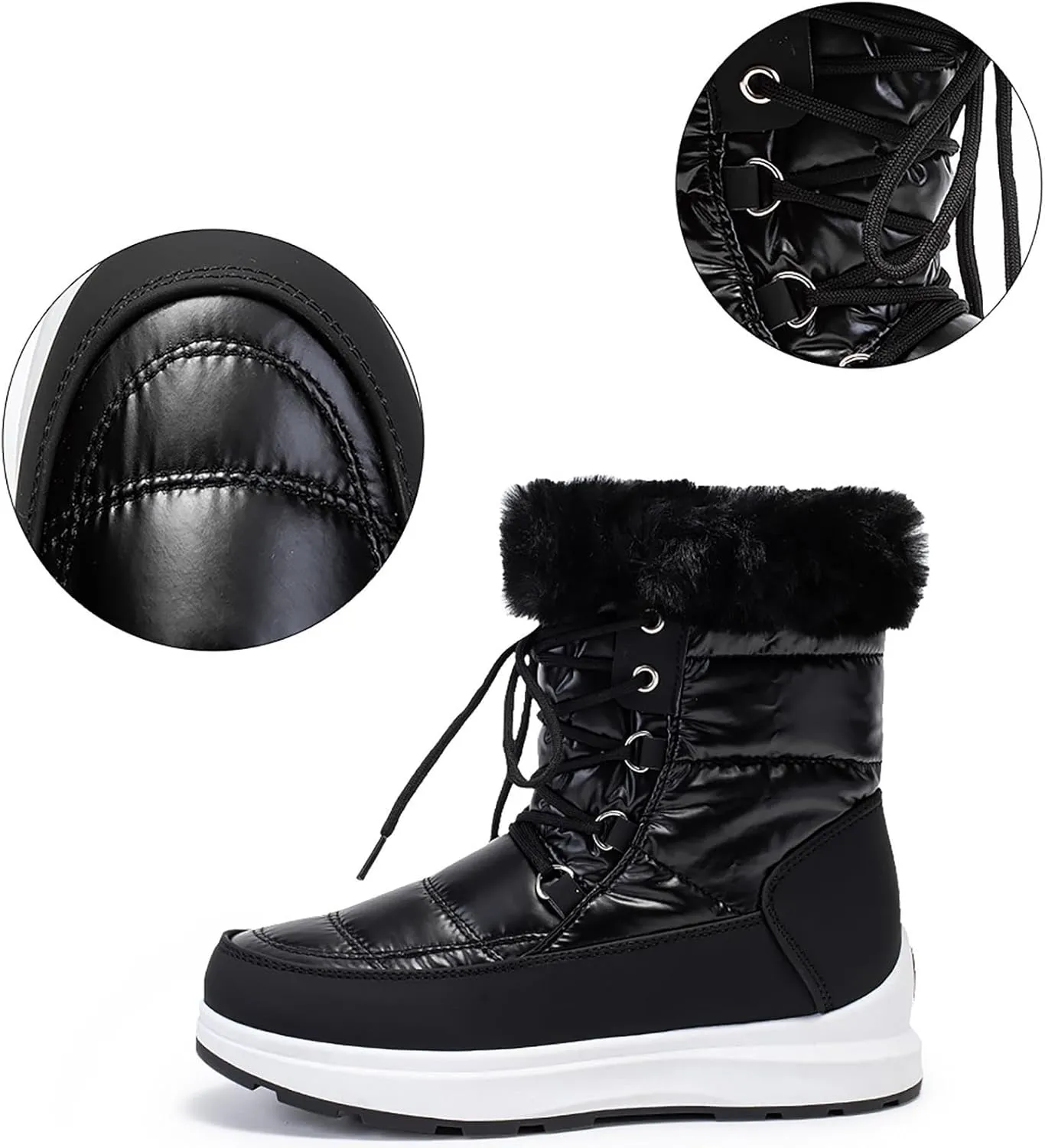 Fashion Women Winter Water Proof Flat Lace Up Keep Warm Snow Boots Comfortable Mid Boots Shoes Flat Snow Boots for Women