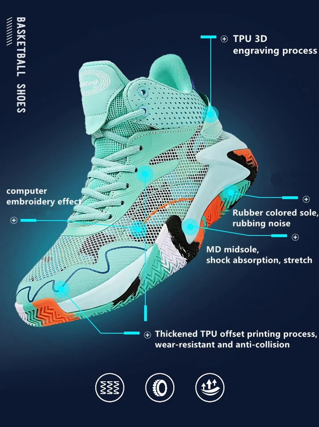 Floette Mens Fashion High Top Basketball Shoes Breathable Casual Walk Athletic Basketball Sneakers
