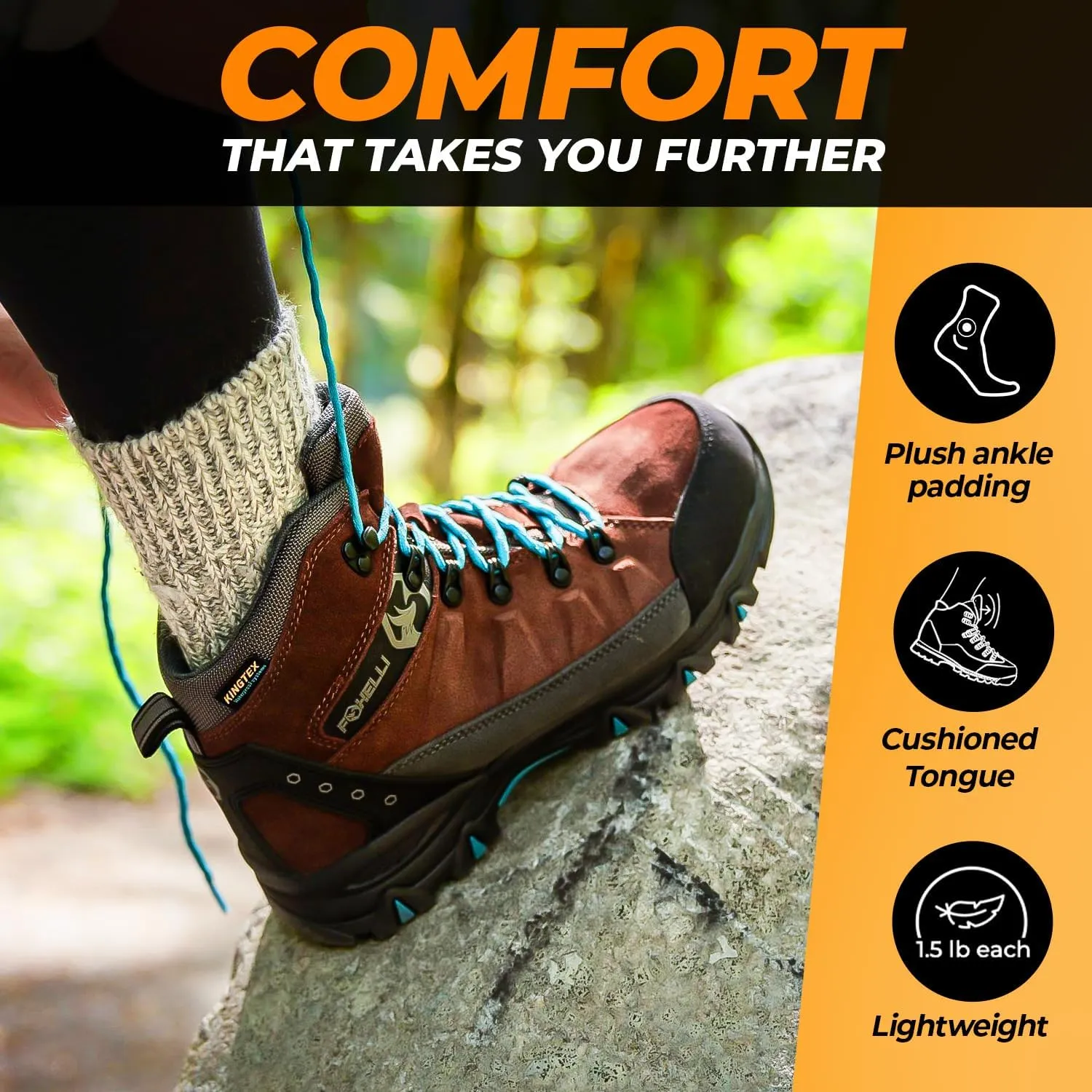Foxelli Womens Hiking Boots - Waterproof Lightweight & Breathable Suede Leather