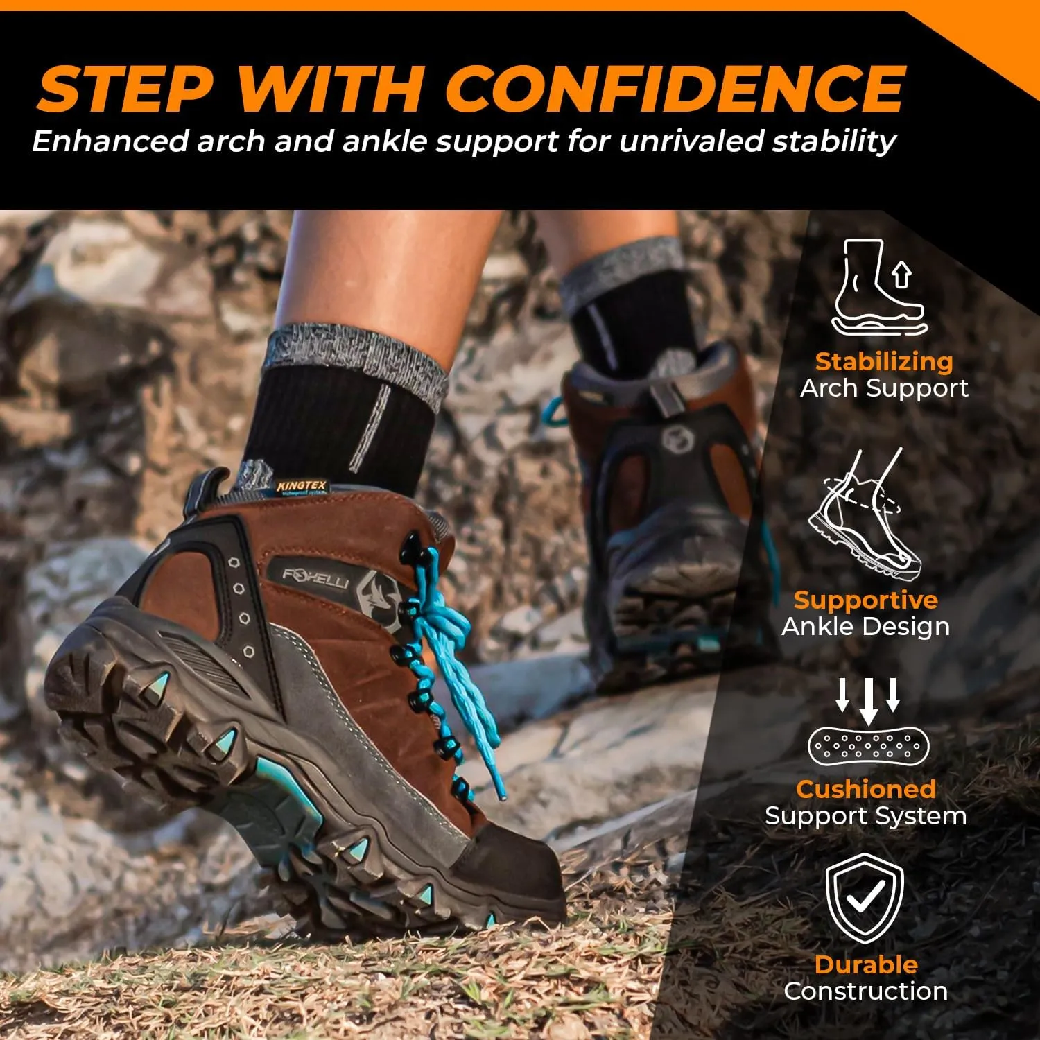 Foxelli Womens Hiking Boots - Waterproof Lightweight & Breathable Suede Leather