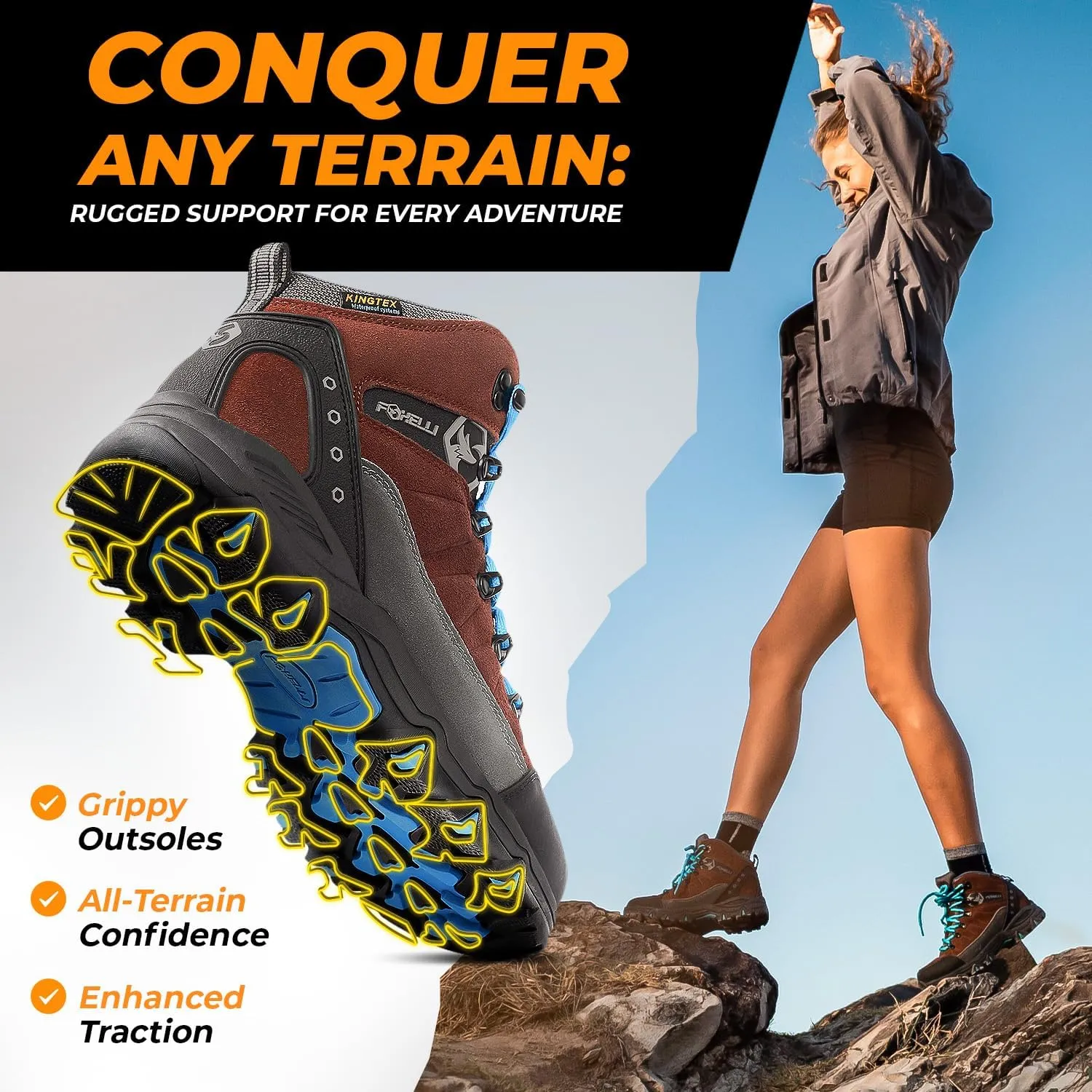 Foxelli Womens Hiking Boots - Waterproof Lightweight & Breathable Suede Leather