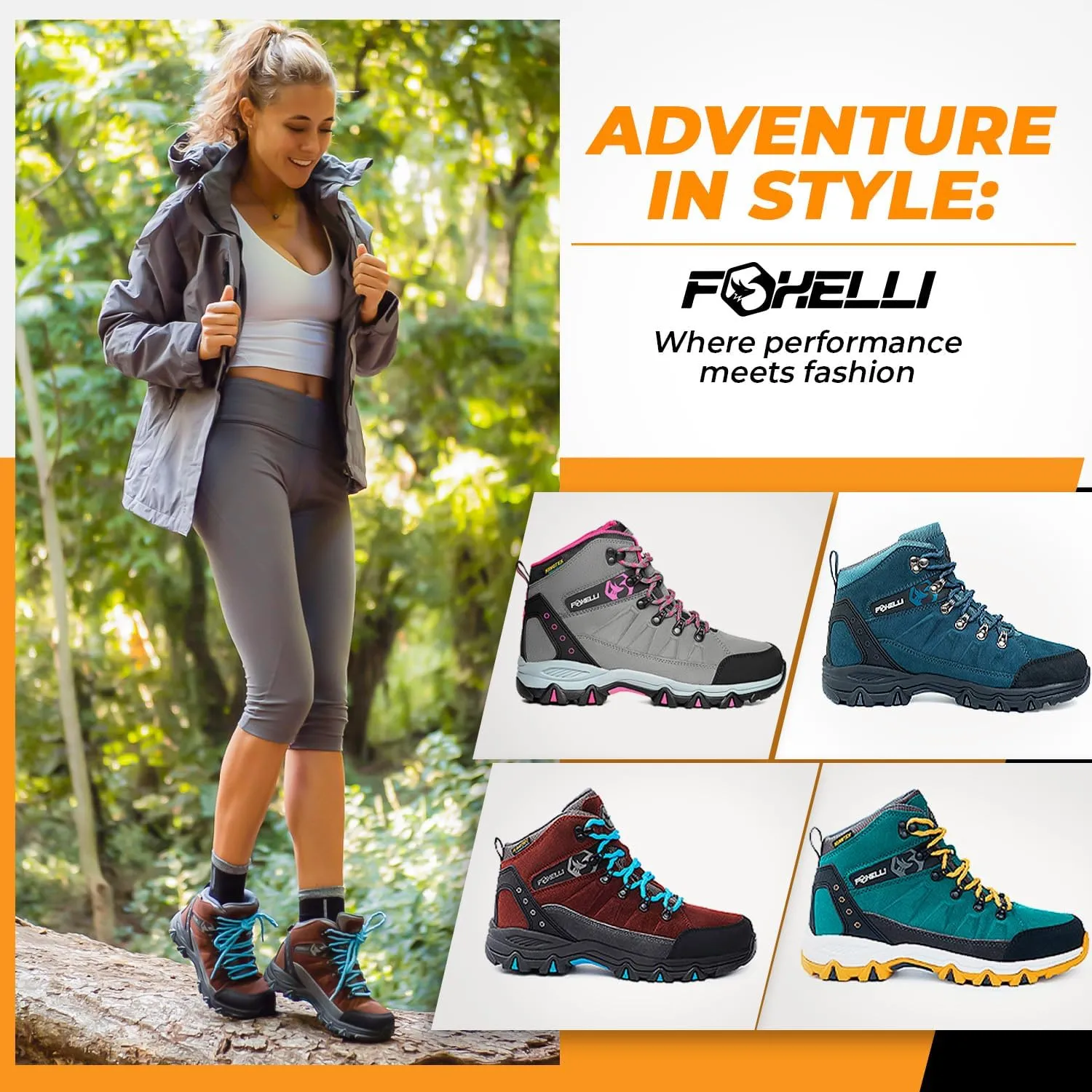 Foxelli Womens Hiking Boots - Waterproof Lightweight & Breathable Suede Leather