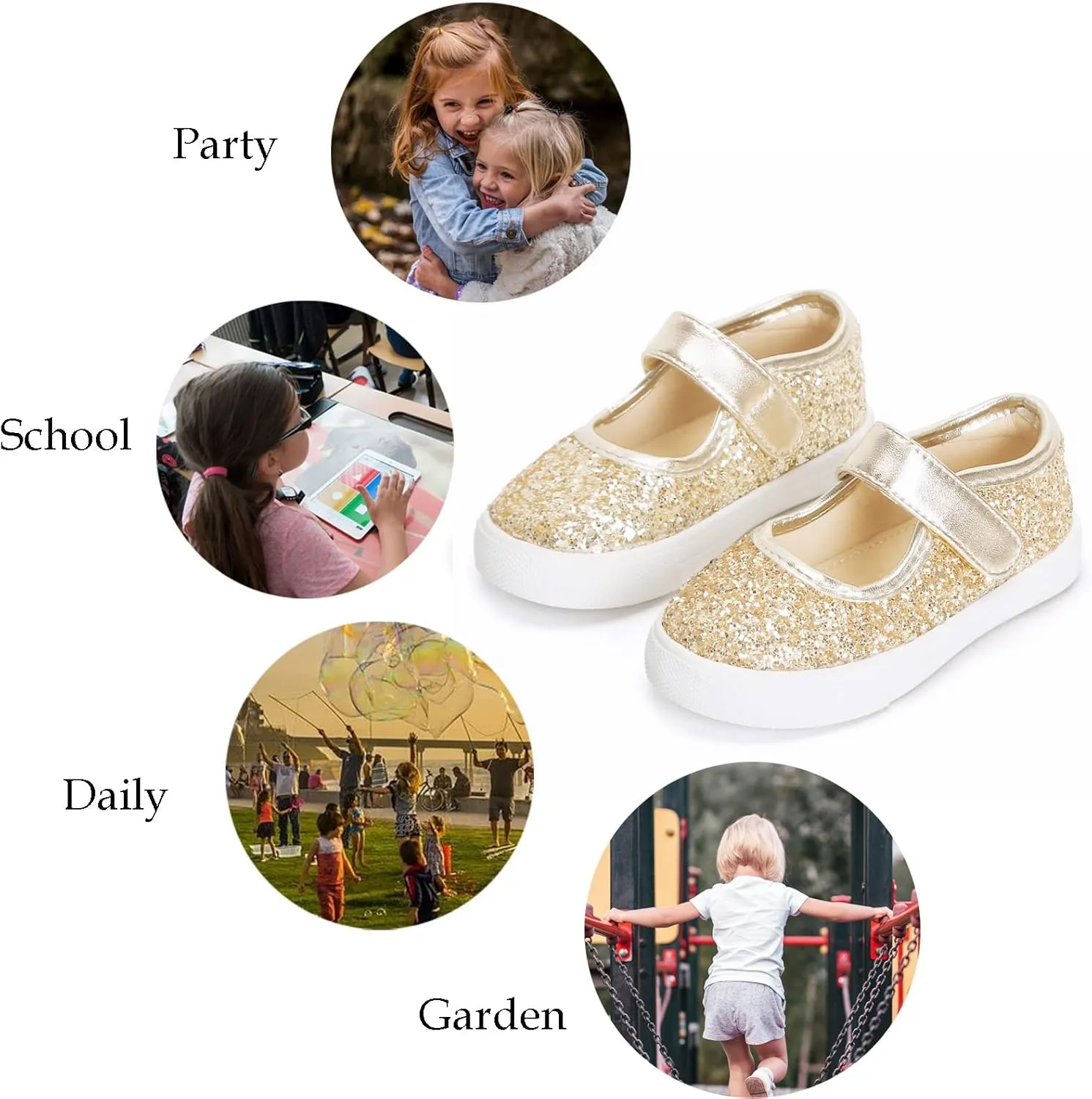 GINFIVE Toddler Girls Sneakers Little Girls Slip On Shoes Glitter Sneakers Todder
