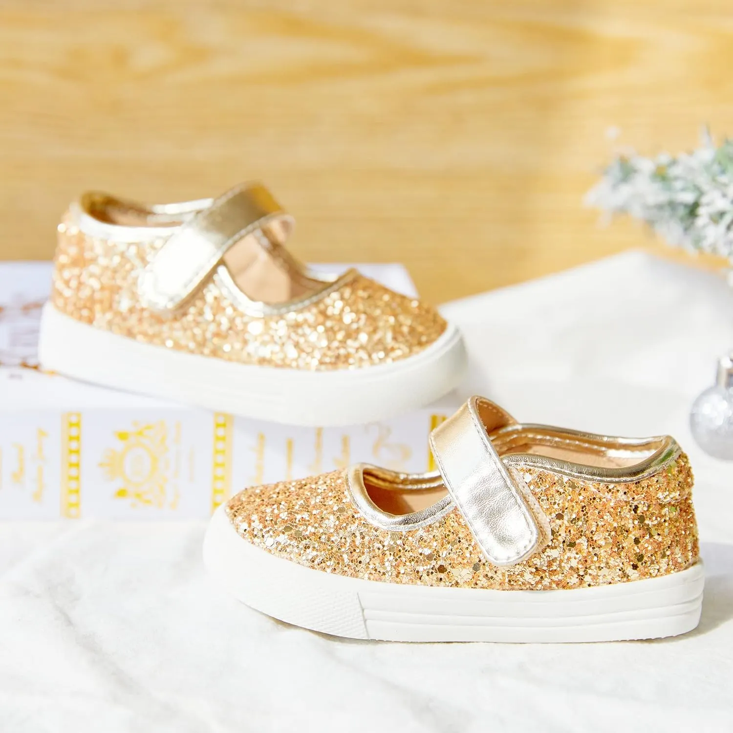 GINFIVE Toddler Girls Sneakers Little Girls Slip On Shoes Glitter Sneakers Todder