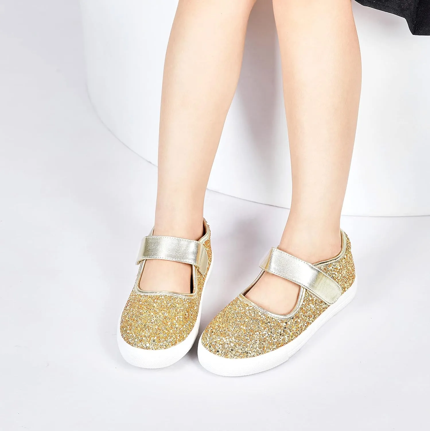 GINFIVE Toddler Girls Sneakers Little Girls Slip On Shoes Glitter Sneakers Todder