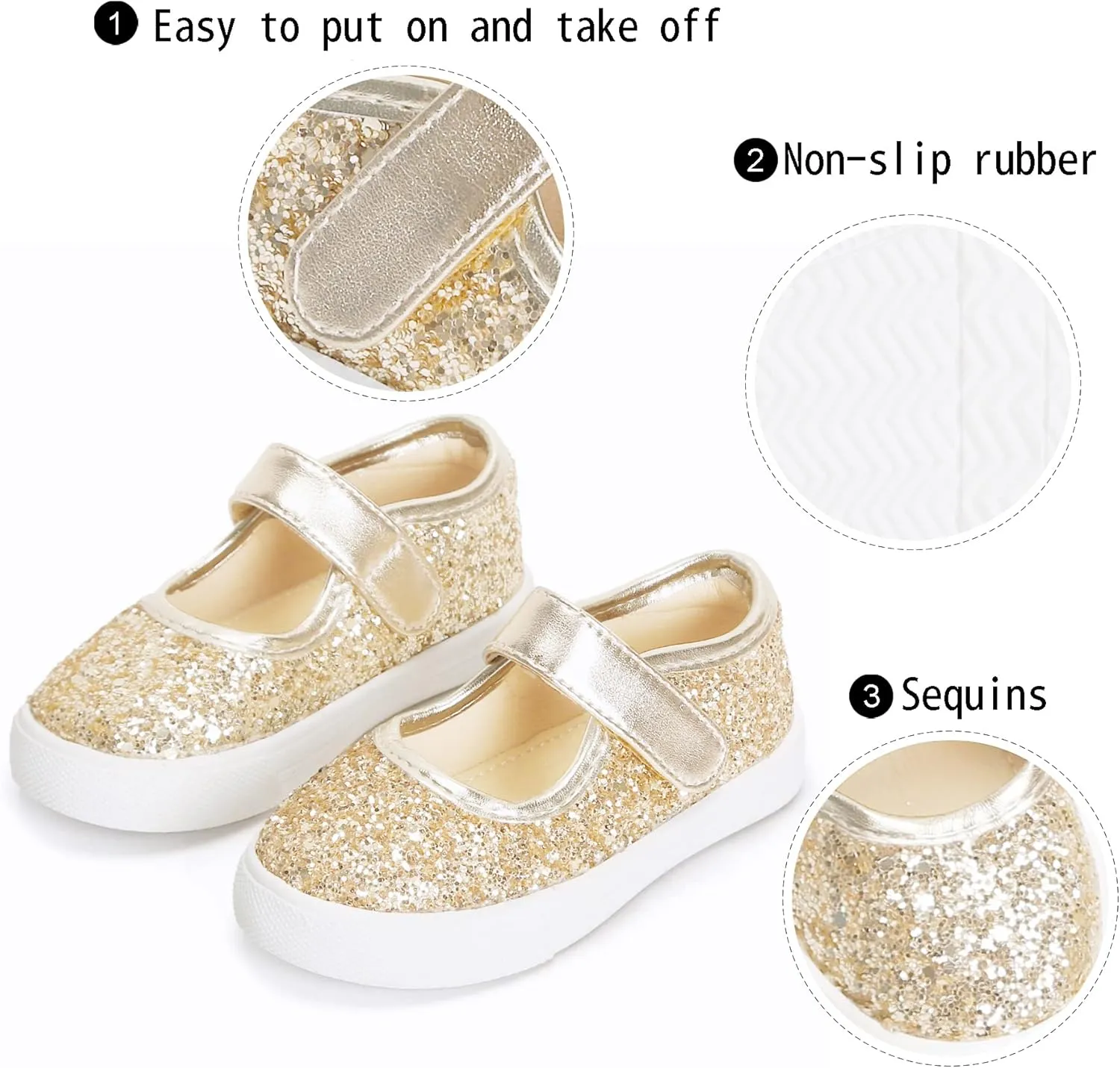 GINFIVE Toddler Girls Sneakers Little Girls Slip On Shoes Glitter Sneakers Todder