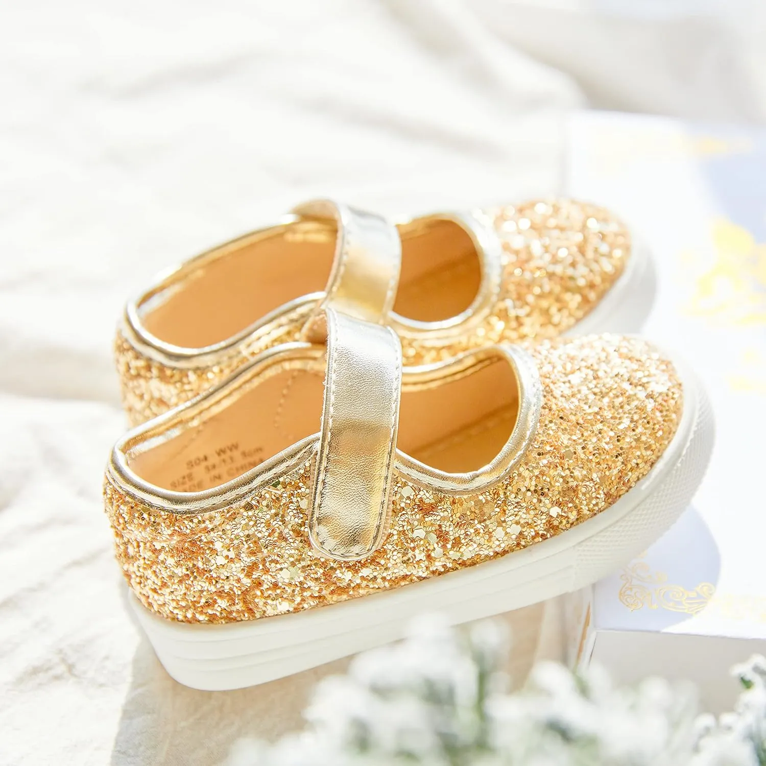 GINFIVE Toddler Girls Sneakers Little Girls Slip On Shoes Glitter Sneakers Todder
