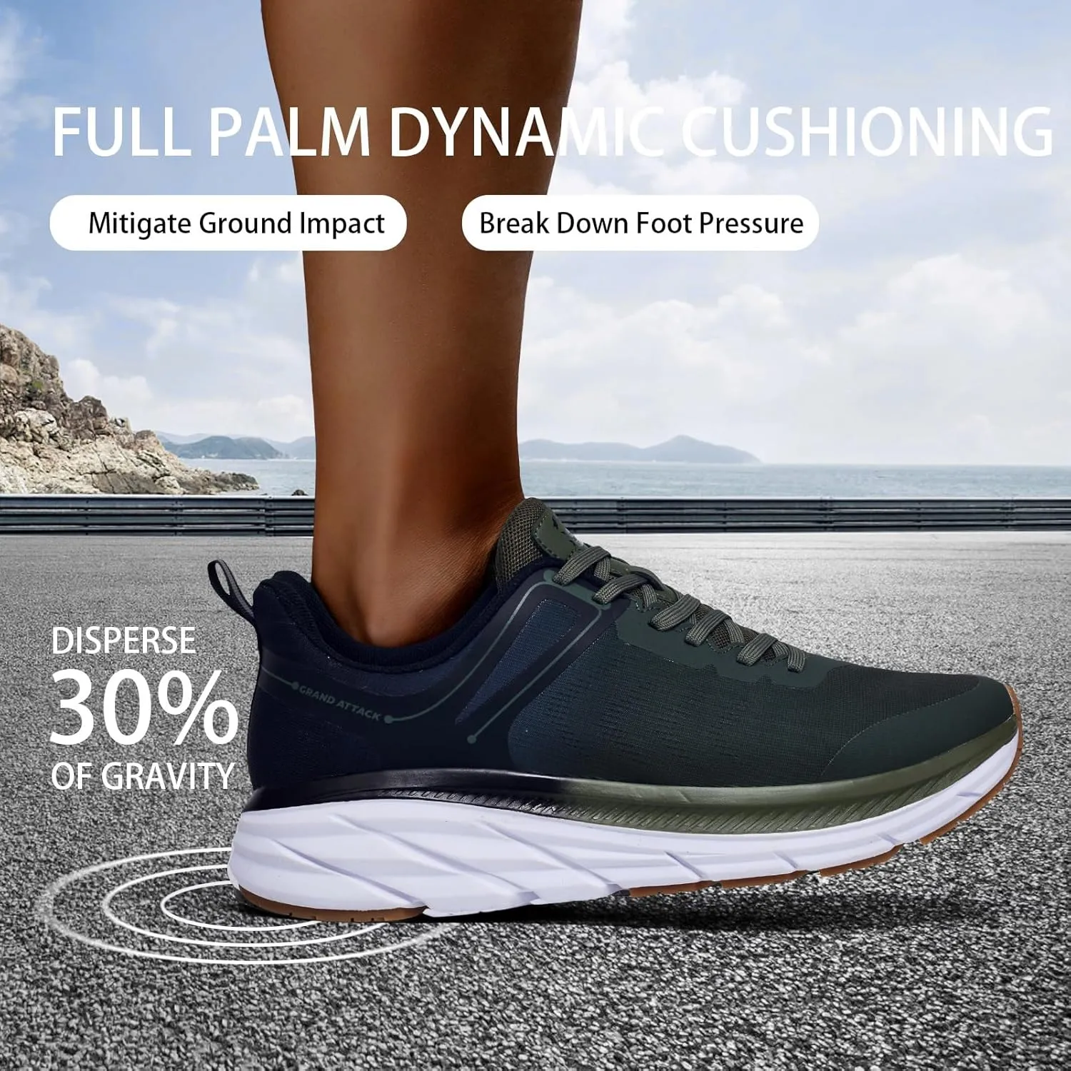 Grand Attack Men's Road Running Walking Shoes | Max Cushioned Comfort | Durable Non-Slip | Breathable Athletic Tennis Cross-Training Sneakers
