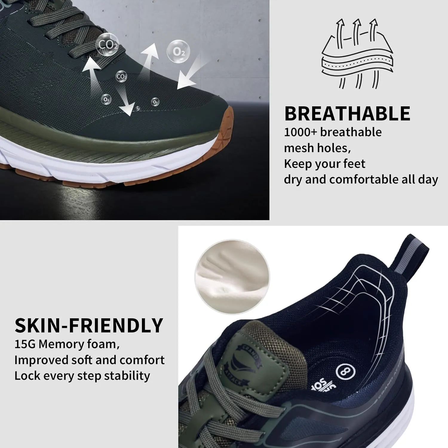 Grand Attack Men's Road Running Walking Shoes | Max Cushioned Comfort | Durable Non-Slip | Breathable Athletic Tennis Cross-Training Sneakers