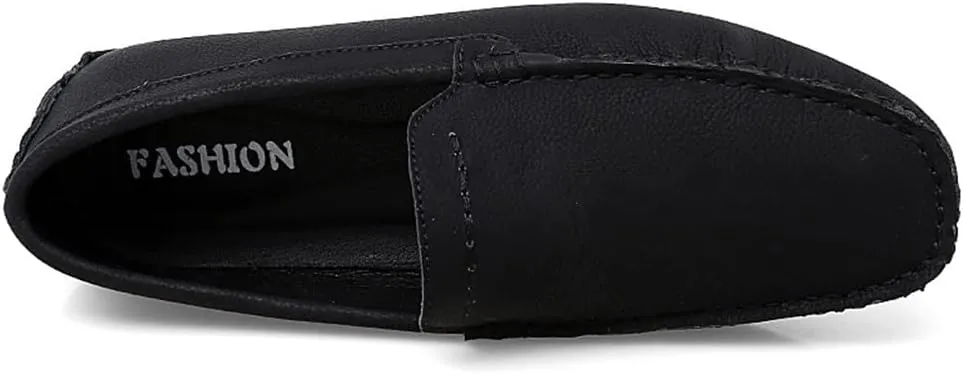 HOOENG Loafer Shoes Driving Moccasins for Men Genuine Leather Stitching Details Round Toe Rubber Sole Simple Resistant Anti-Slip Flexible Lightweight